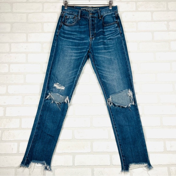 American Eagle Women's Hi Rise Girlfriend Jeans Button‎ Fly Size 0 R - Picture 1 of 13